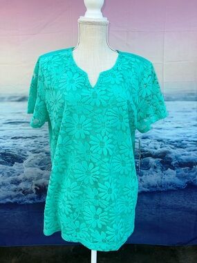 Spearmint  Lace Short Sleeve Blouse Beaded Neckline